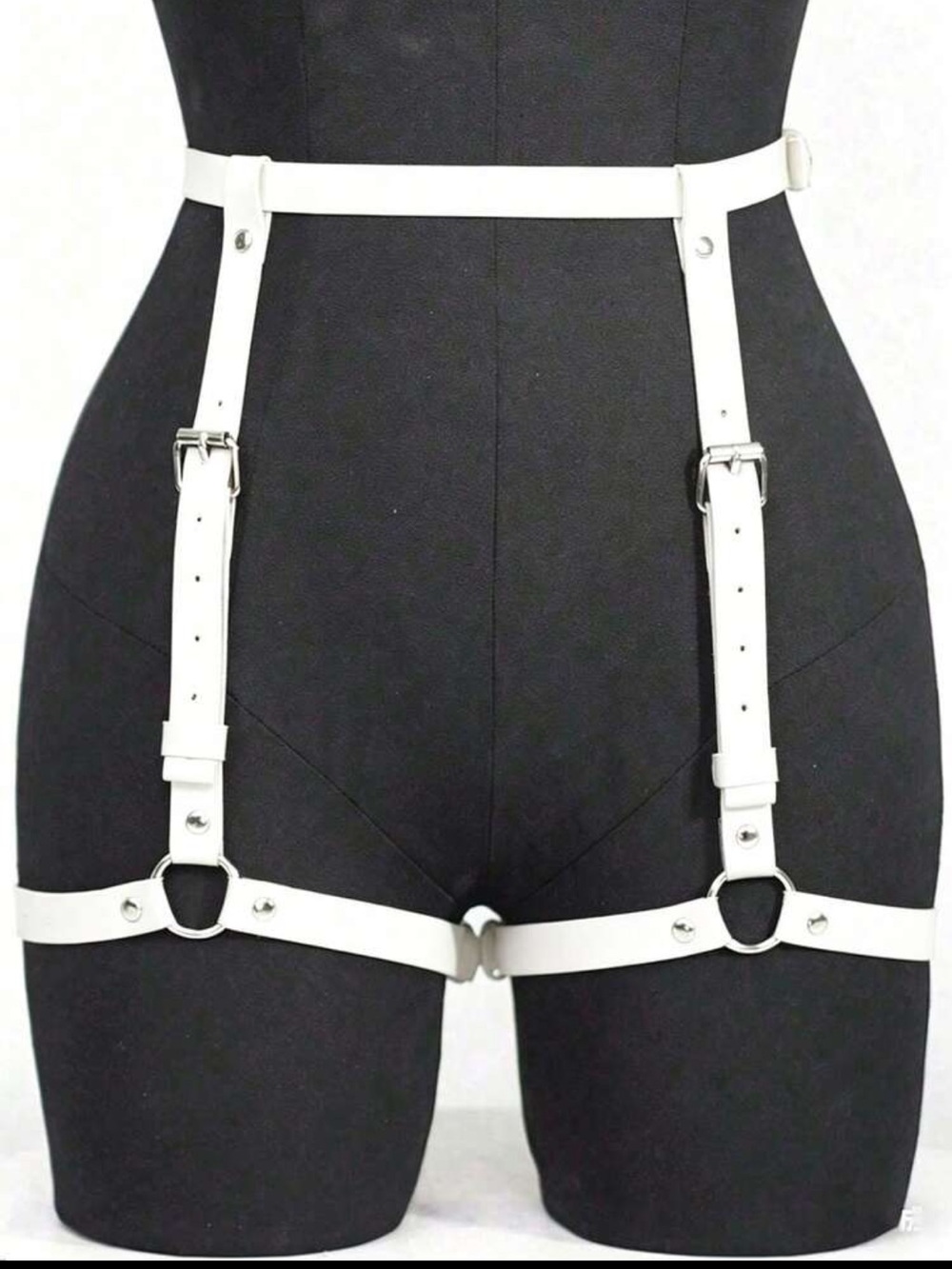 White Faux Leather Harness Garter Belt - Women Accessories New